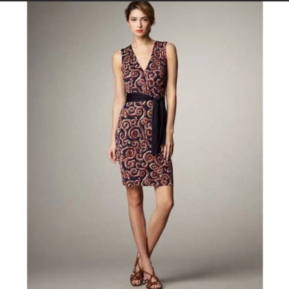 Tory Burch Nicola Navy Sapello Silk Belted Dress Small